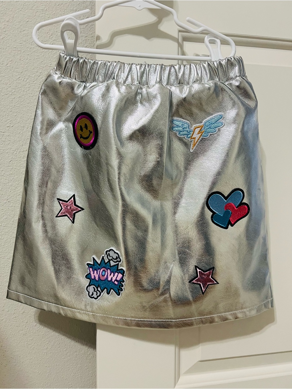 Silver Metallic Patch Mini Skirt - Silver NEW